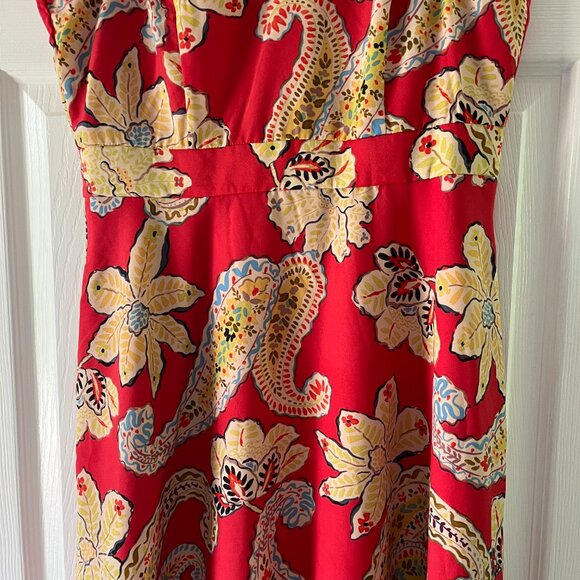 Long Flowy Tahari Red Floral & Paisley Sleeveless Dress Size 2 - Picture 3 of 5